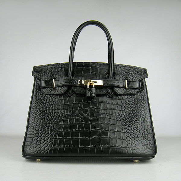 Replica Hermes Birkin 30cm Crocodile Veins Bag Black 6088 On Sale - Click Image to Close